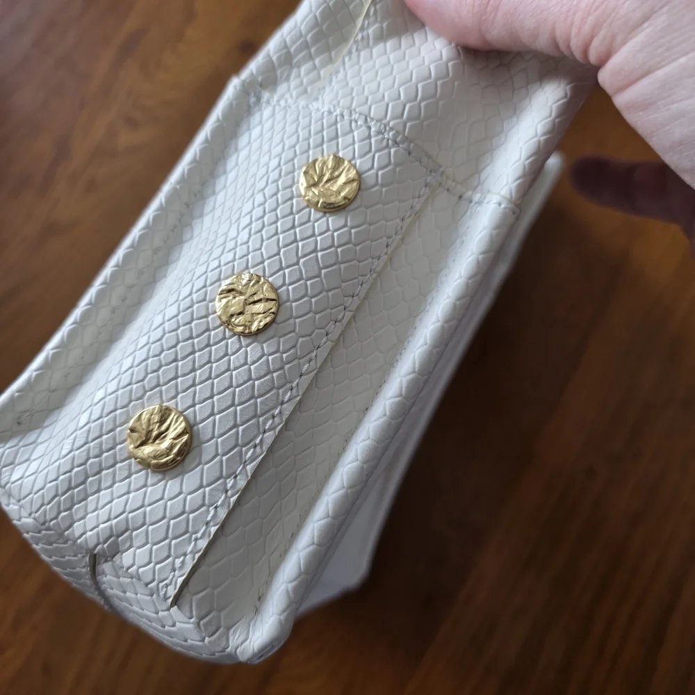 Hammitt DAVIS Small White Embossed Snake Skin Brushed Gold Crossbody Bag Purse - Picture 4 of 10
